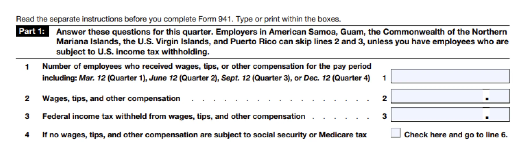 2024 Form 941 - Line 1 to 4