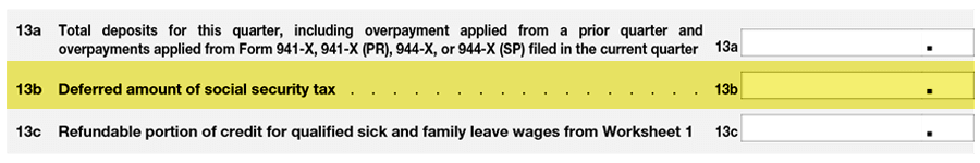 IRS Form 941 Line 13b for quarters 3 and 4