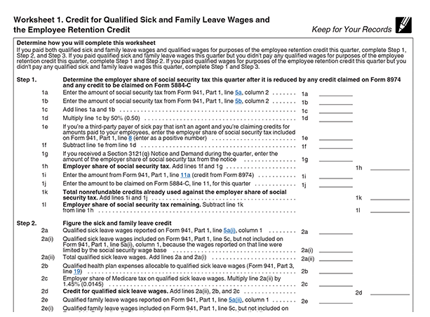 Form 941 Worksheet 1 for 2020 with IRS COVID-19 changes