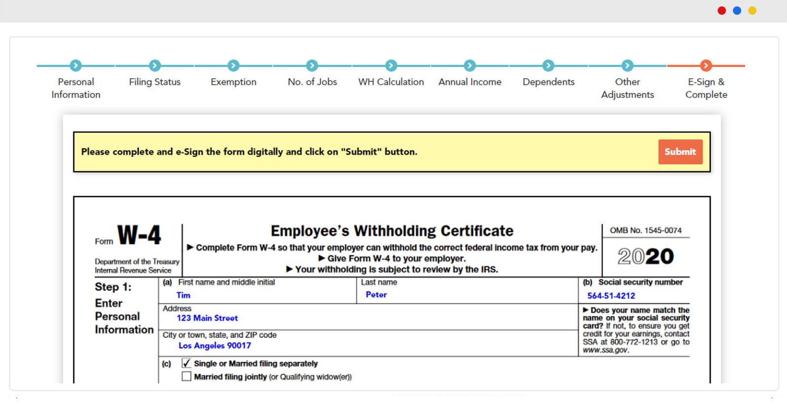 Employees complete W-4 and e-sign