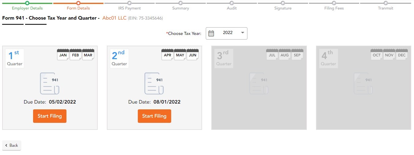 Choose Tax Year