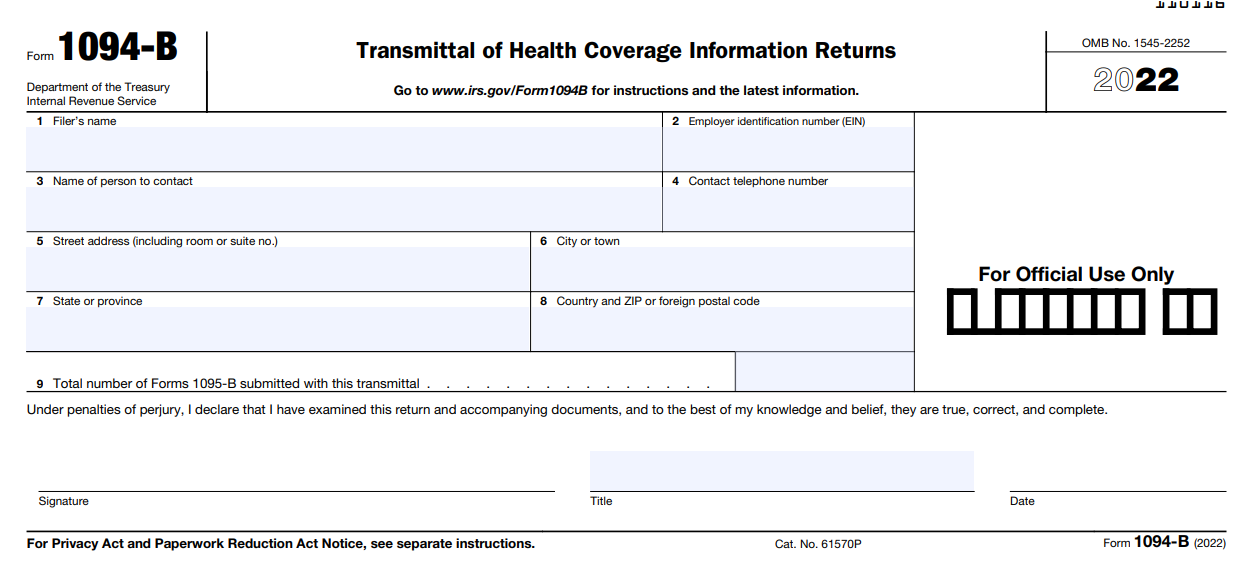 IRS Form 1094B for 2022 Form 1094B Electronic Filing