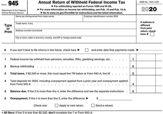 Form 945 for 2019