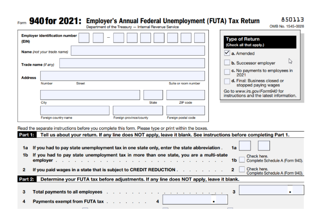 IRS Form 940 for 2021