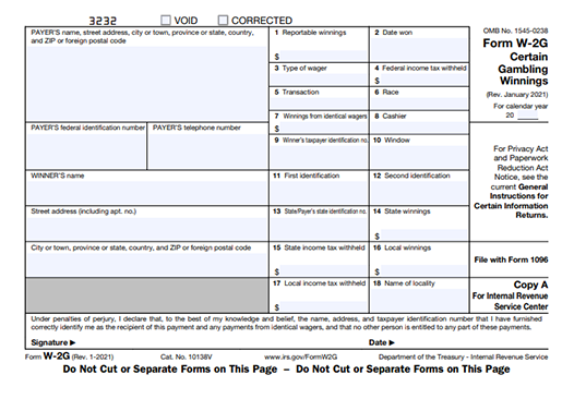 Form W-2G For 2021
