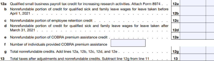 2021 Form 943 - Line 12a to 13