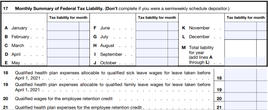 2021 Form 943 - Line 17 to 21