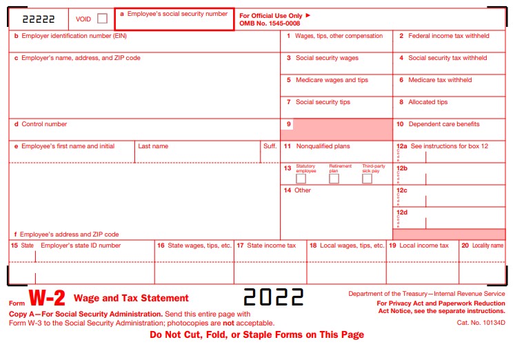Form w-2 for the 2021 Tax Year