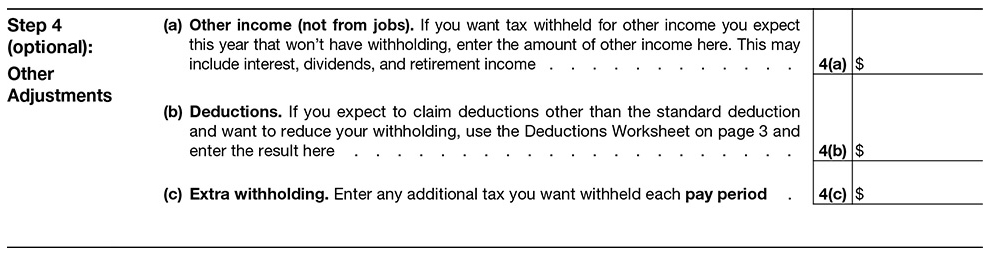 Other adjustments on Form W-4