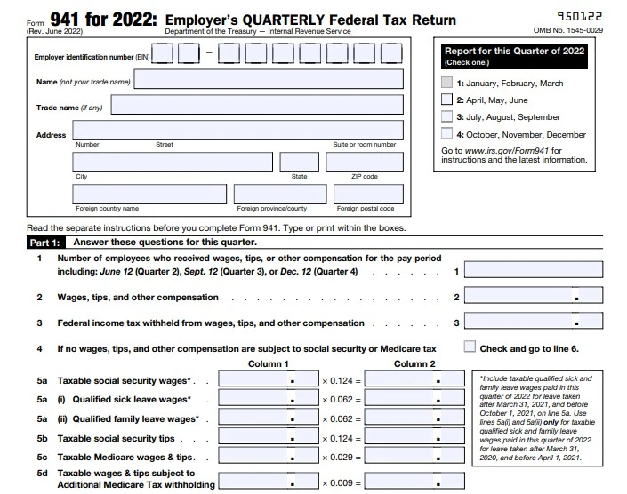 Form 941 for Q1 2022