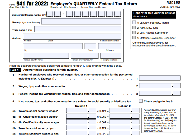 Form 941 for Q1 2022