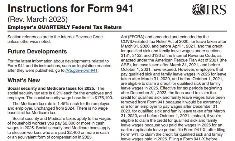 Form 941 instructions