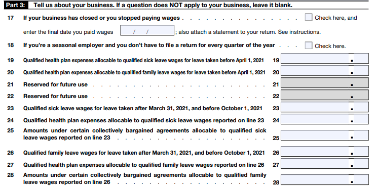 2021 Form 941 - Line 17 to 28