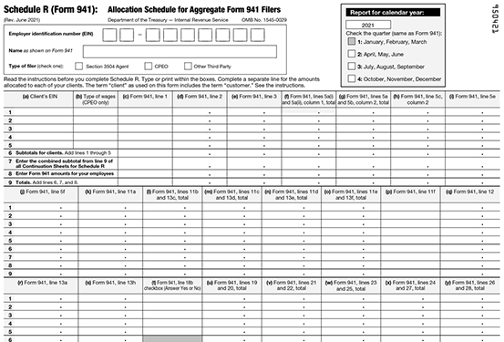 Form 941 Schedule R for Q2 2021