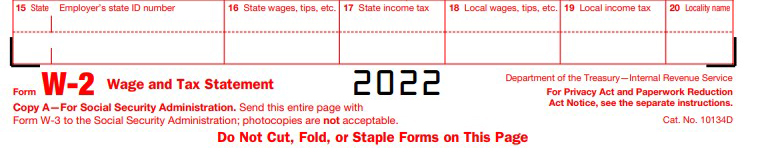 General Instruction for Boxes 15 to 20 on Form W2