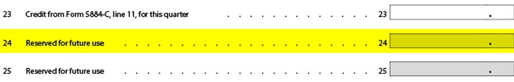 IRS Form 941 Line 24 for quarters 3 and 4, 2020