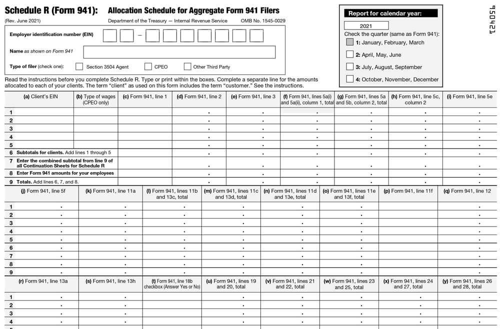 Form 941 Schedule R 2nd Quarter of 2021