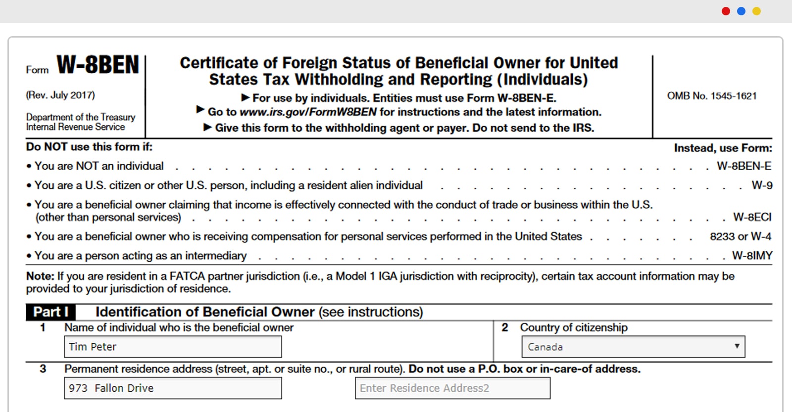 Review the Form W-8BEN