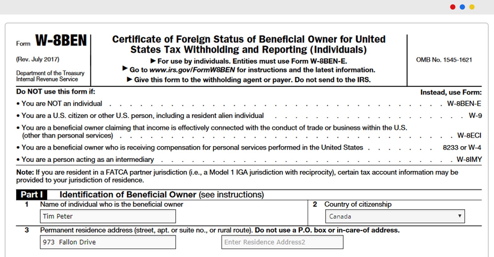 2020 IRS Form W8BEN Online Fill Out and Download The W8BEN Form
