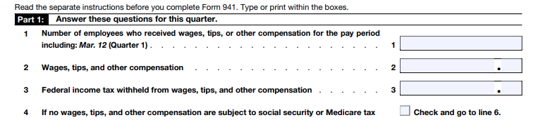 2022 Form 941 - Line 1 to 4