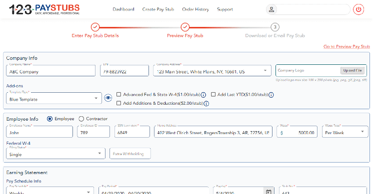 Enter Paystub Information