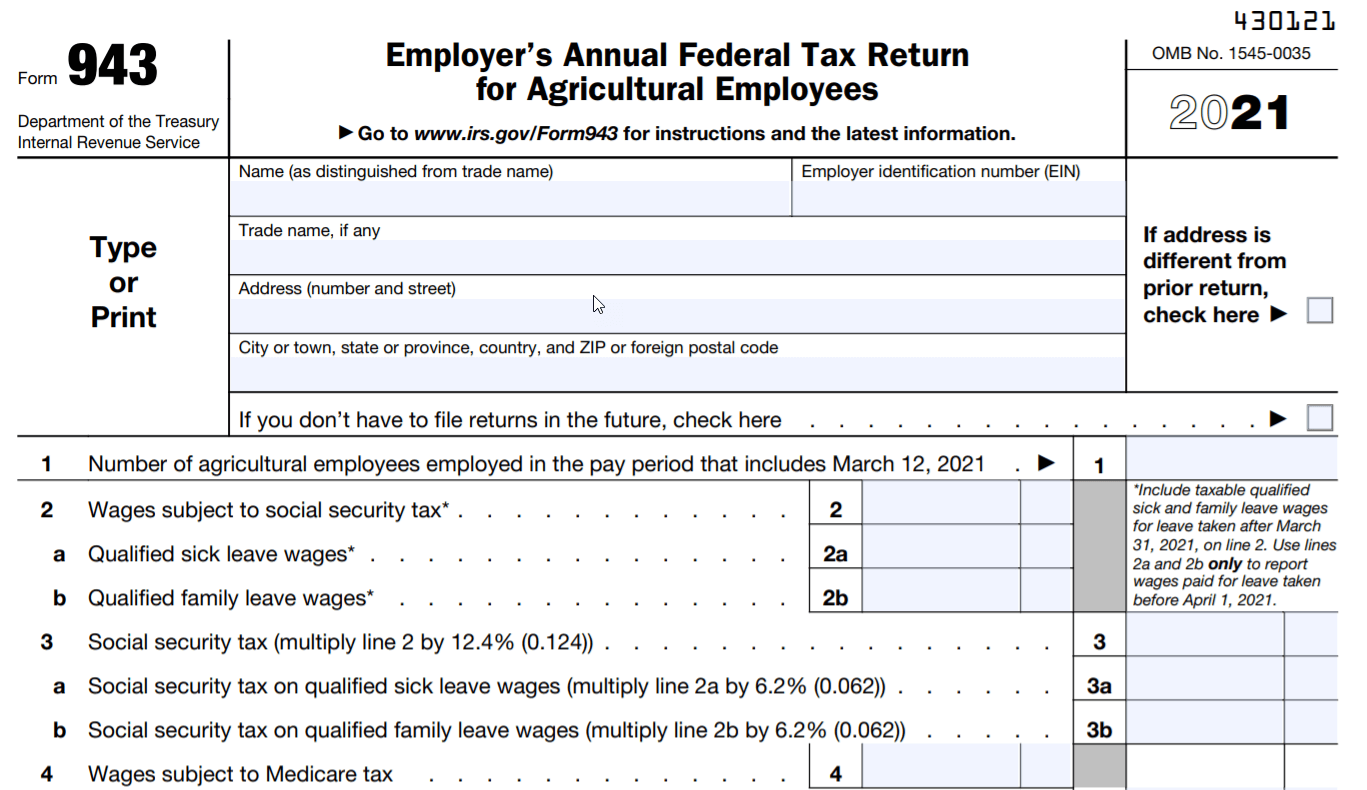 IRS Form 943 for 2021