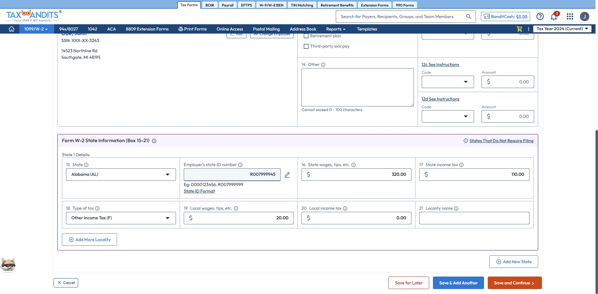 Complete the W-2 Form