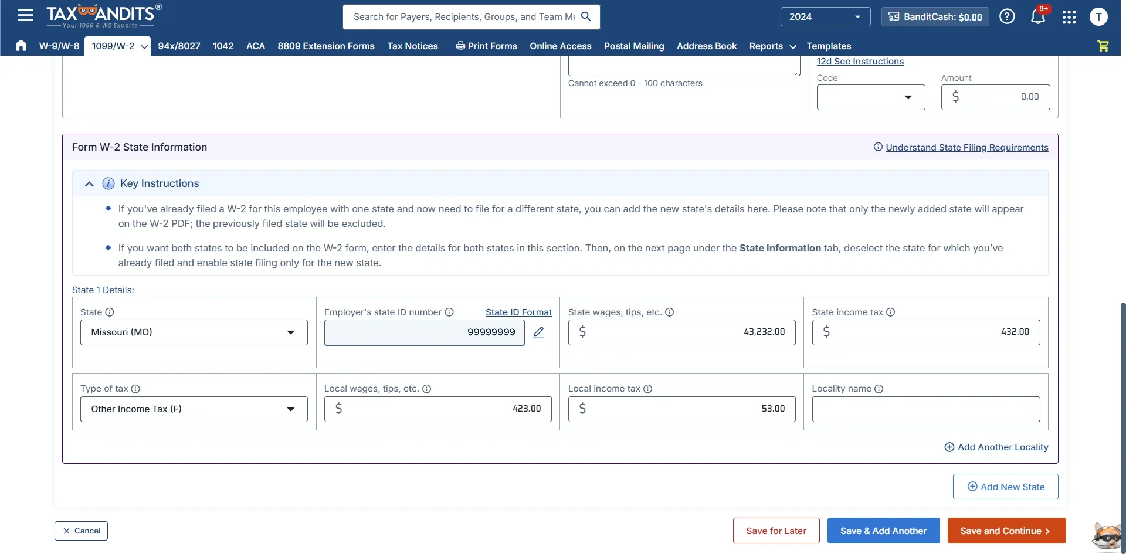 Complete the W-2 Form