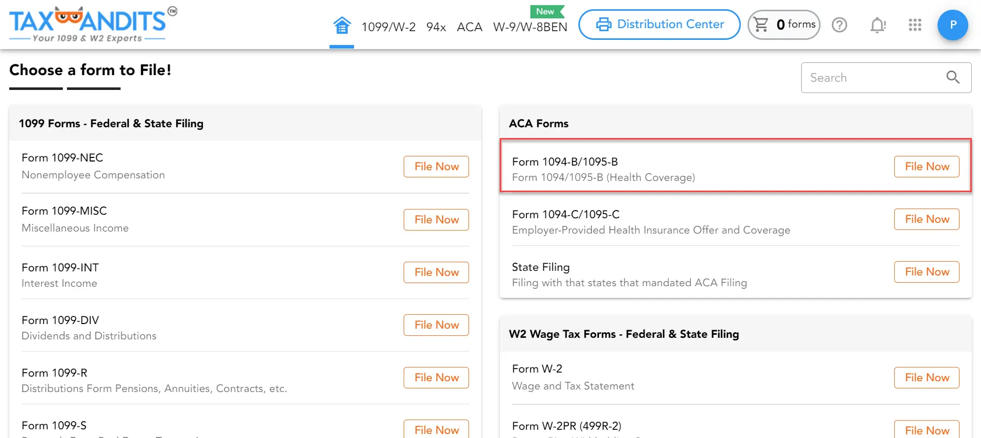 Choose Form 1095-B