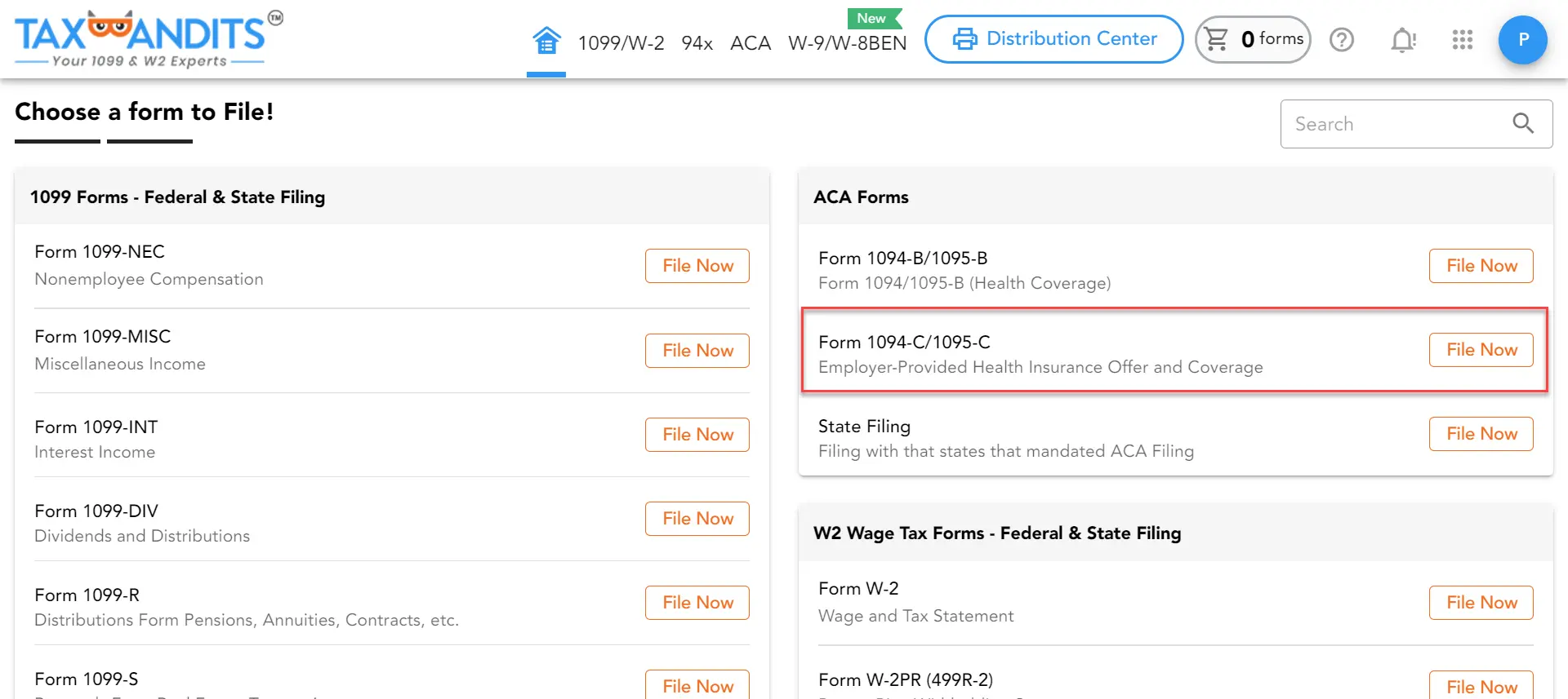 Choose Form 1095-C