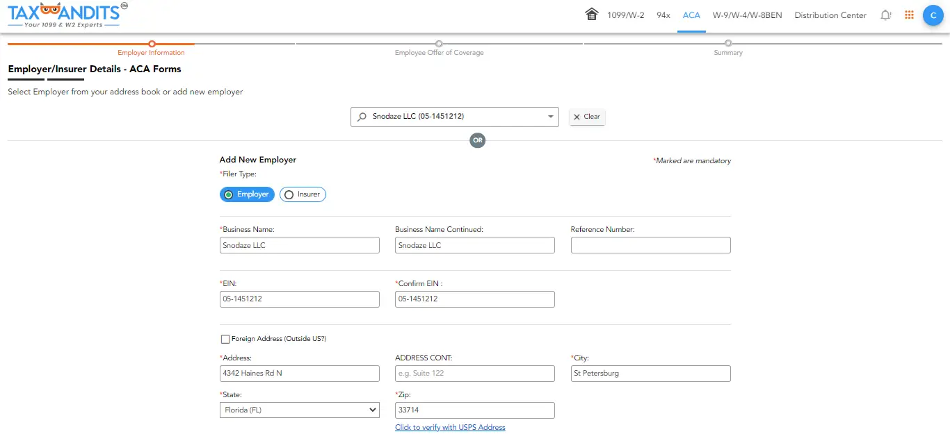 Enter employer / Insurer details
