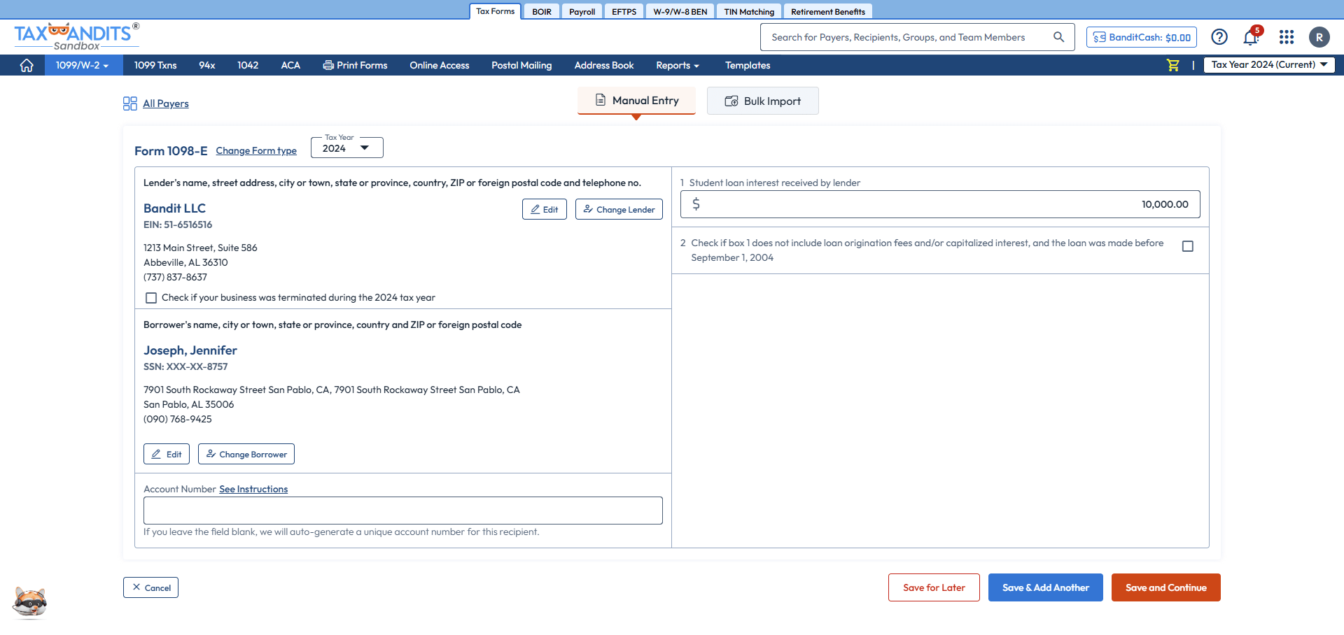  Enter the Form 1098-E Information