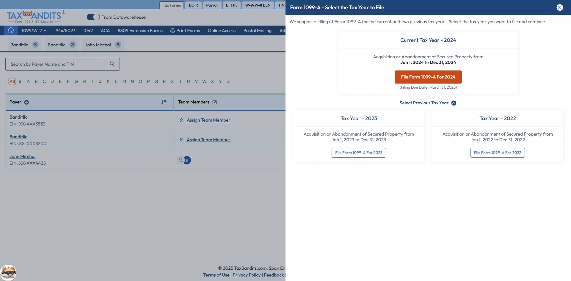 Select the Tax Year