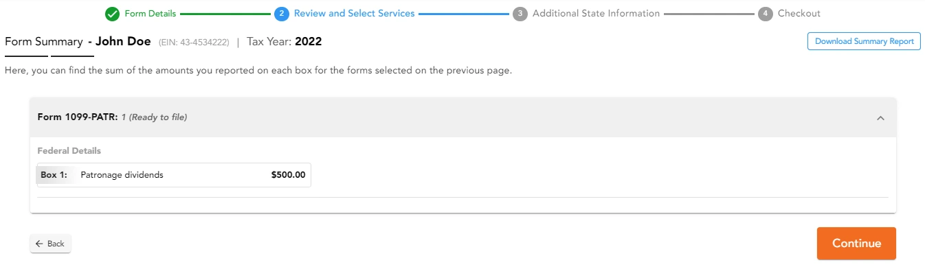 Review your Form 1099 PATR / 1096