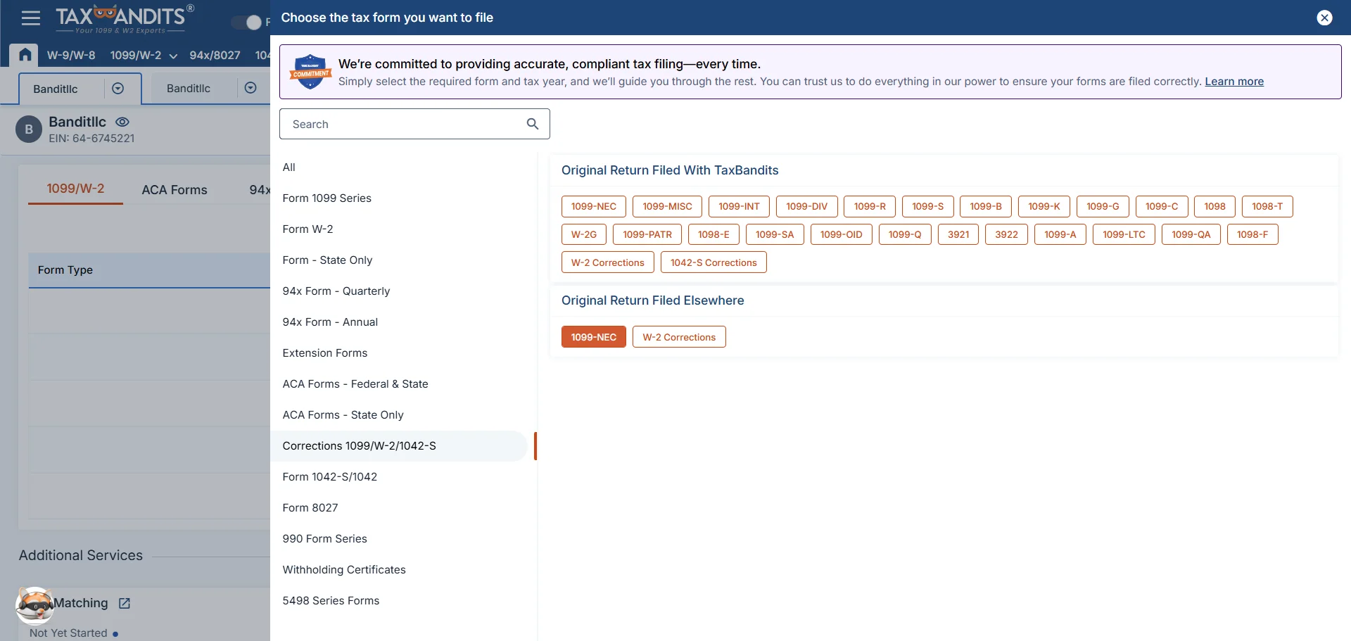 Select the Return for Correction