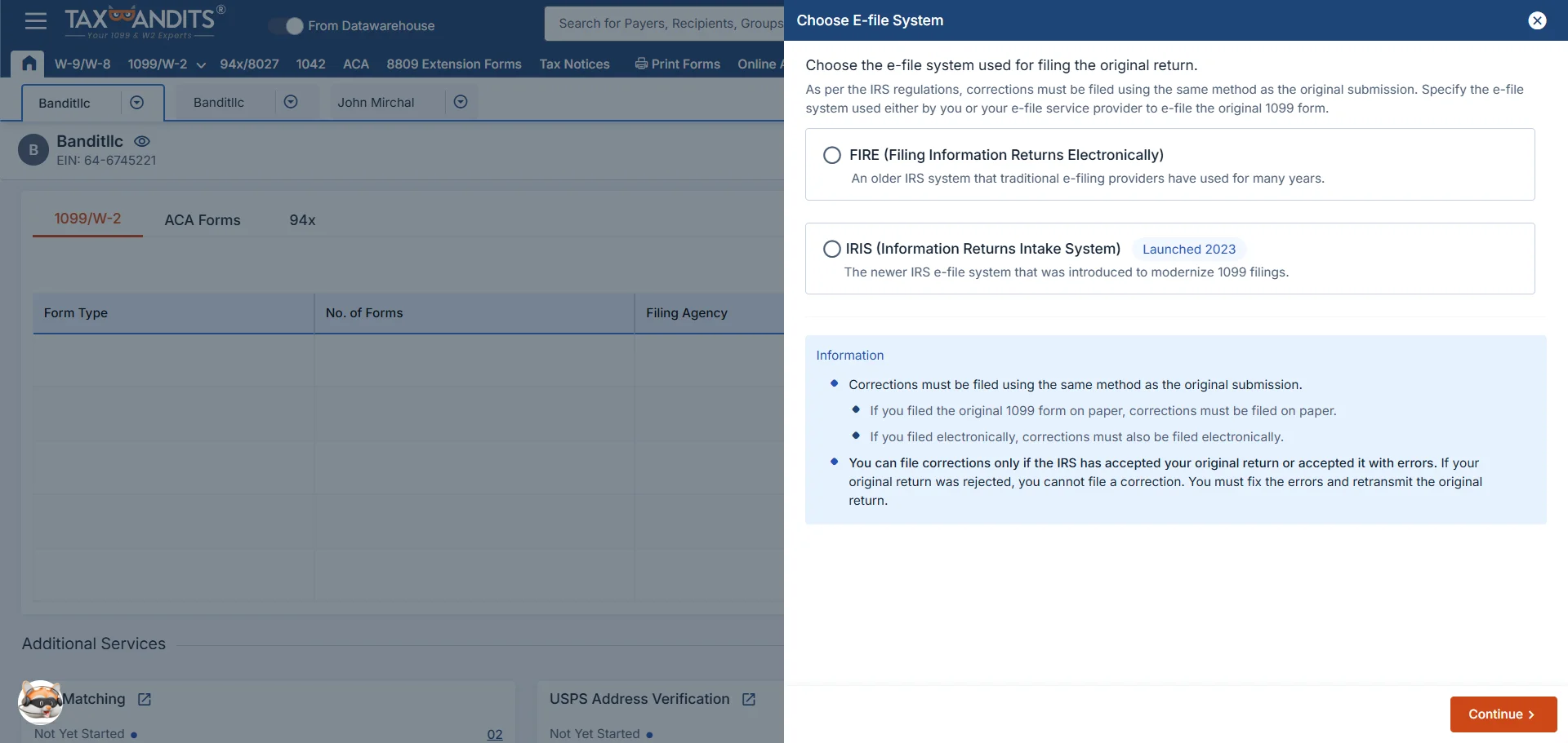 Specify the E-file System Used