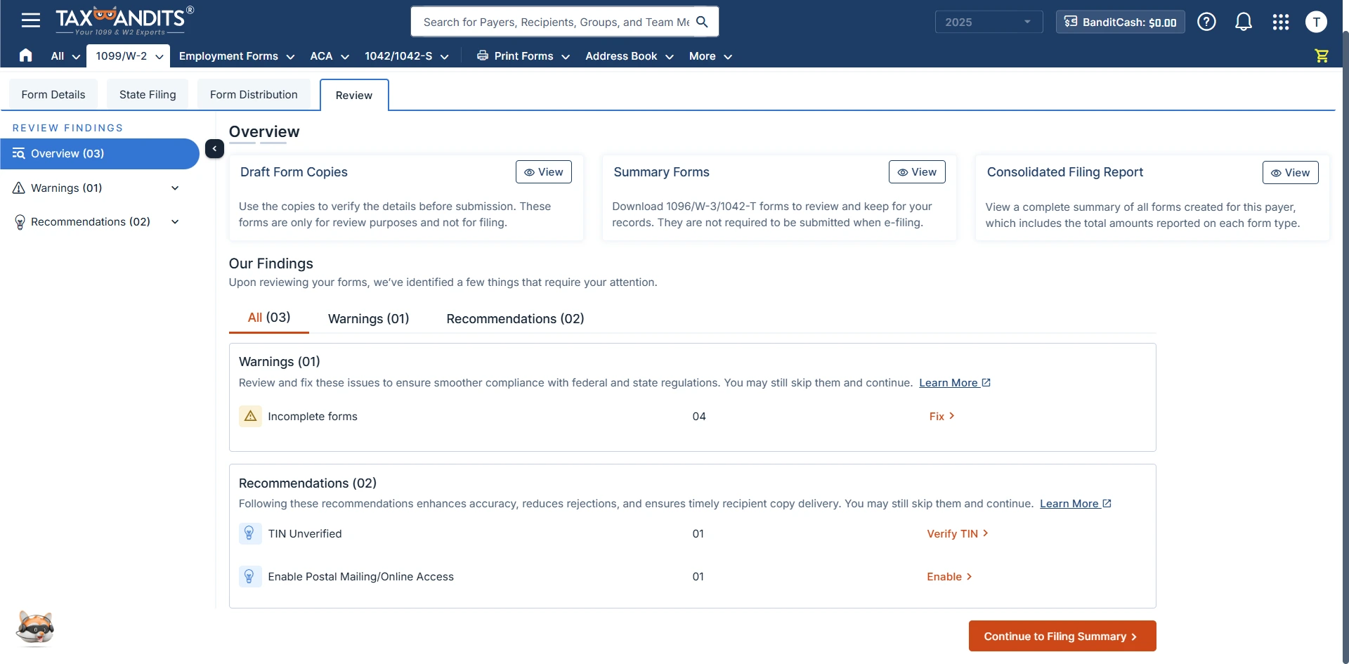 Review Form 1099 Information
