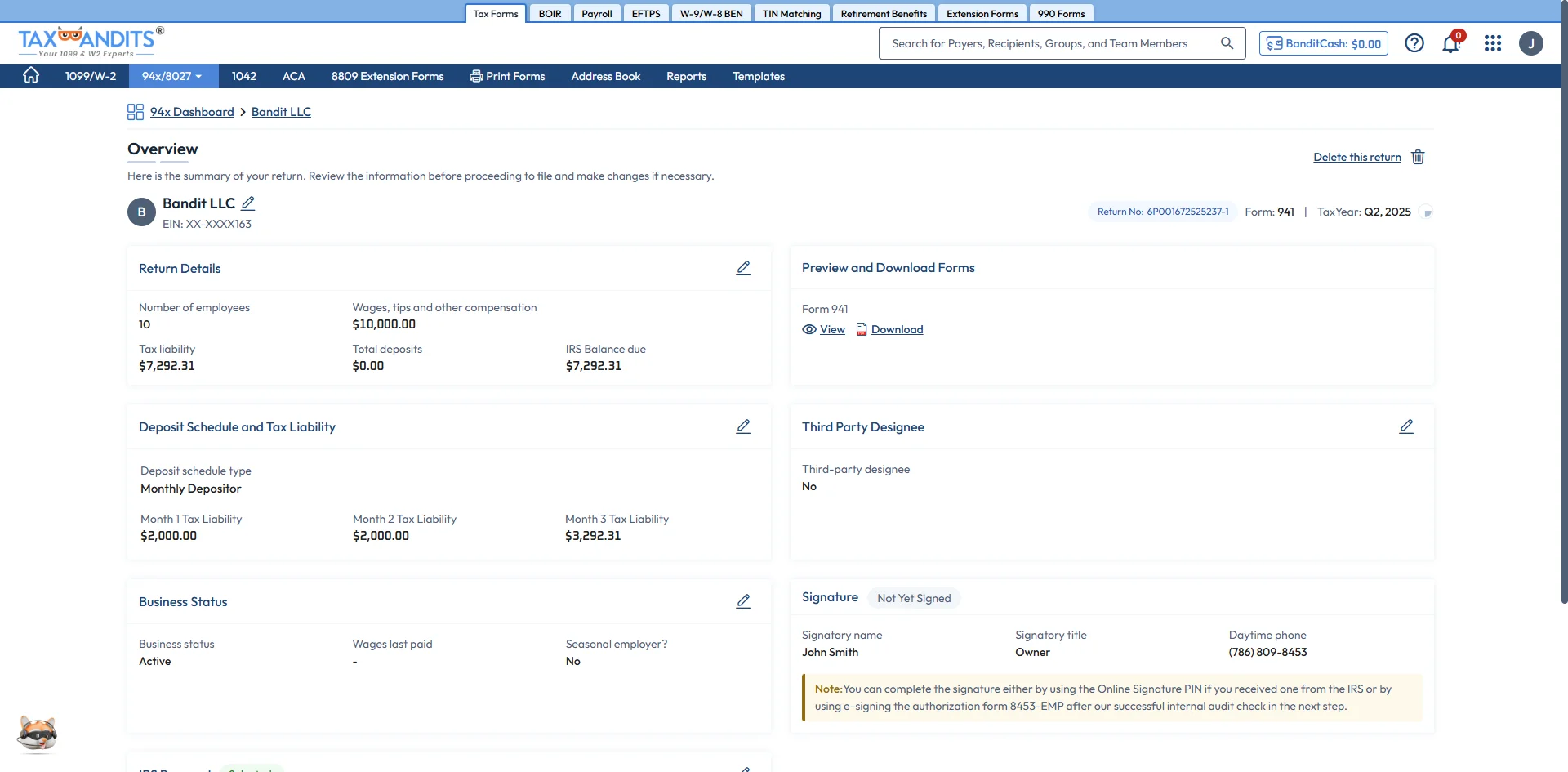 Review Form 941 Summary
