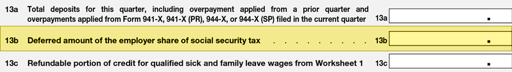  IRS Form 941 Line 13b