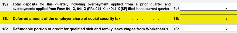 IRS Form 941 Line 13b