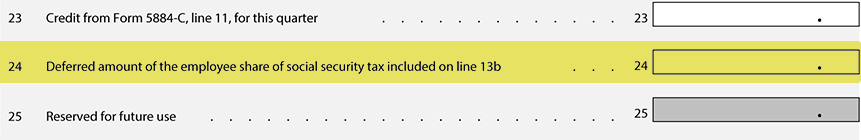 IRS Form 941 Line 24 for quarters 3 and 4