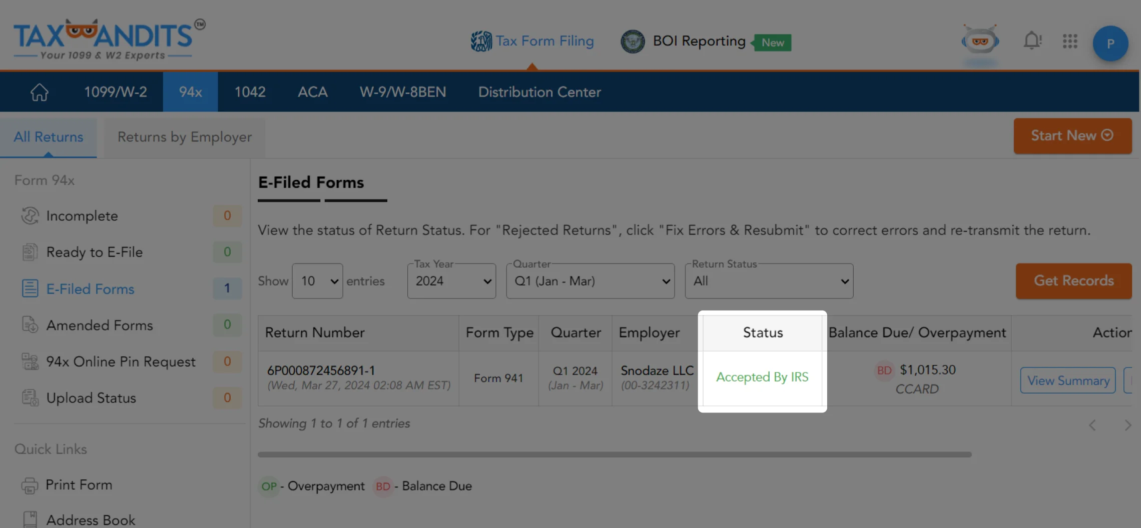 You can check the Form Status in 94x Dashboard