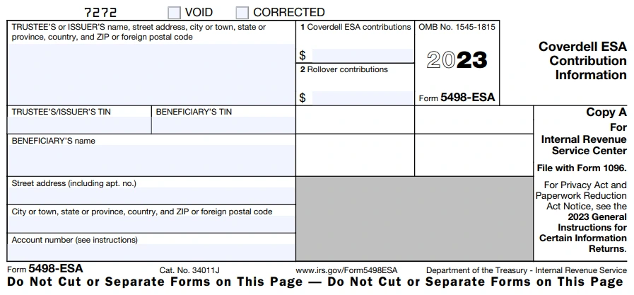 IRS Form 5498 ESA 2022