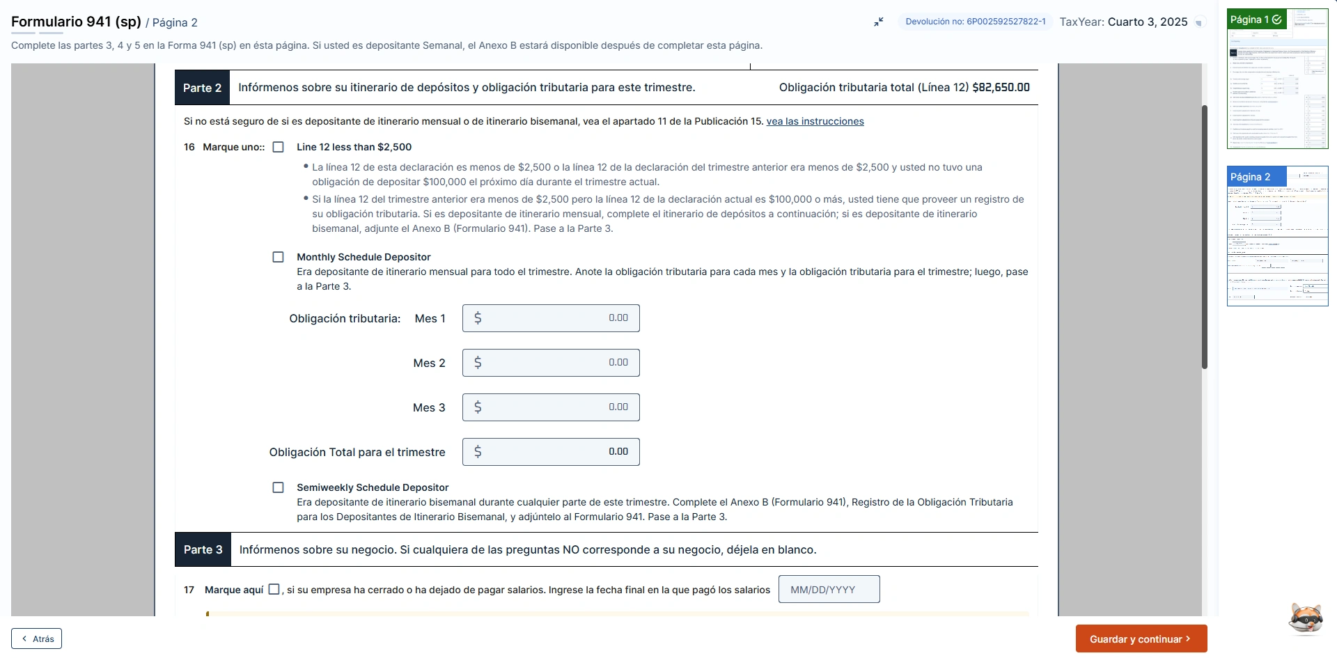 Enter deposit schedules and tax liability