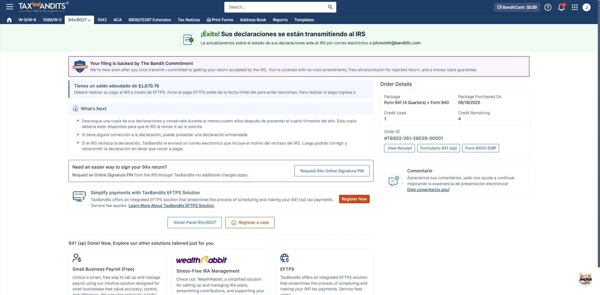 Transmit your Form 941 SP to the IRS