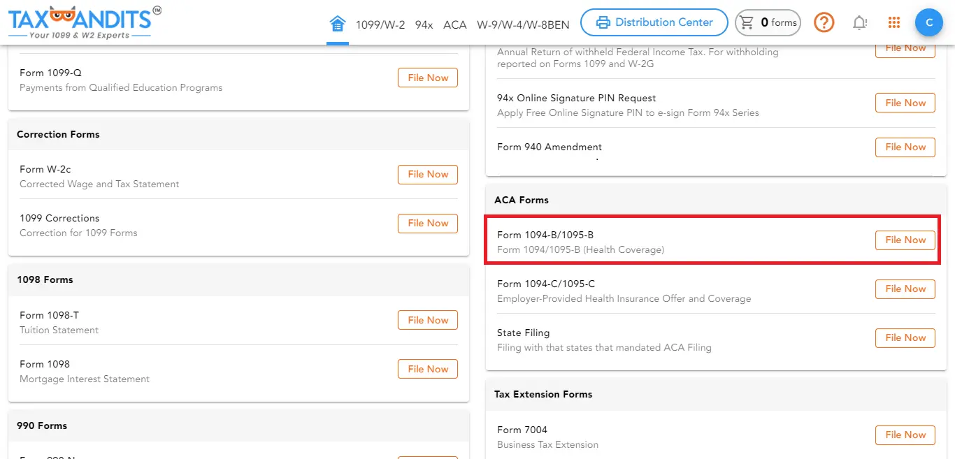 Choose Form 1095-B