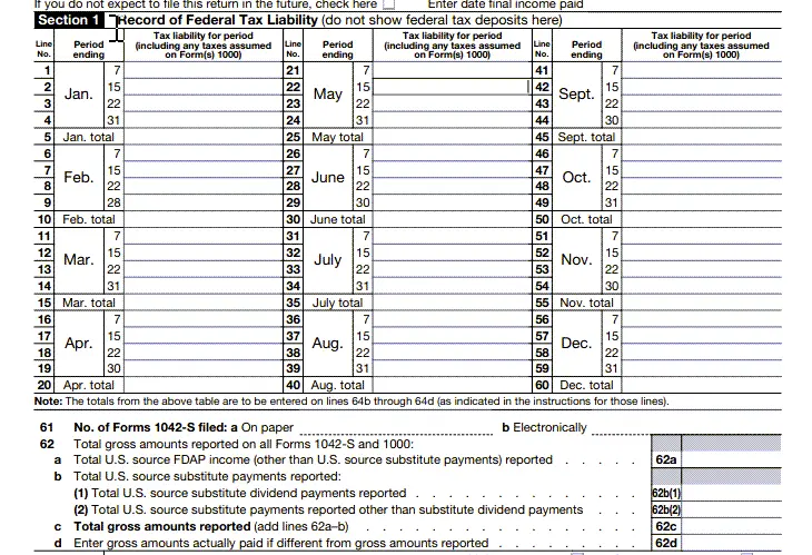 Record of Federal Tax Liability