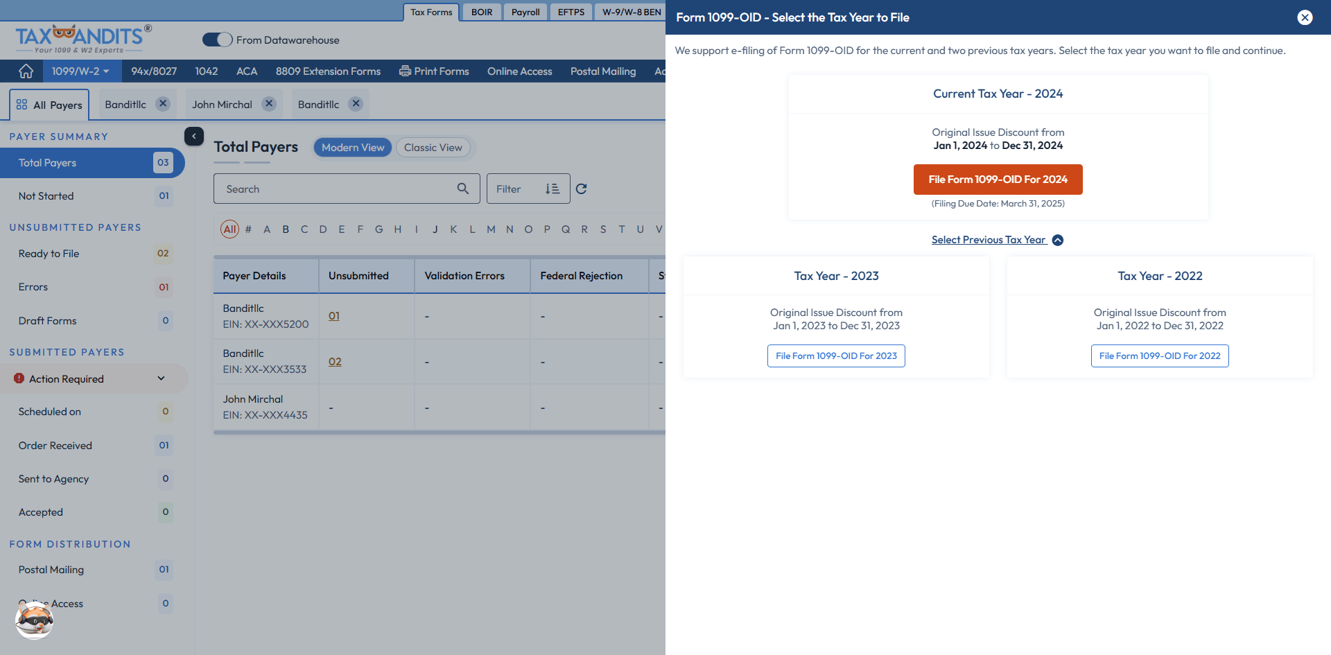 Select the Tax Year