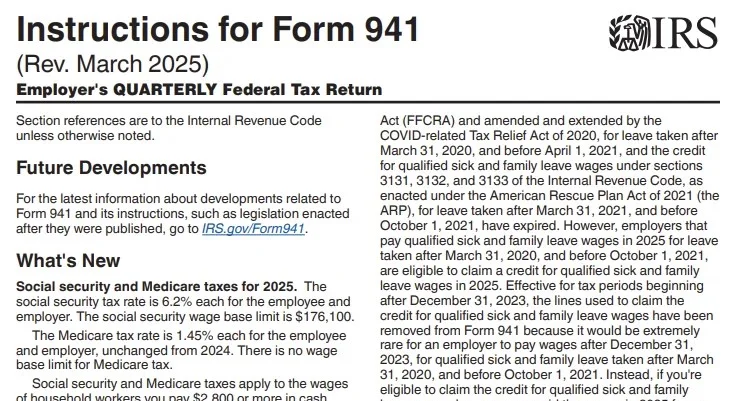 Form 941 instructions