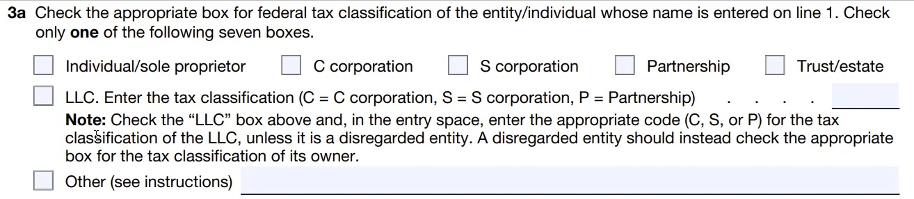 Federal Tax Classification (Line 3a)